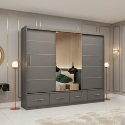 Florence 250 Sliding Wardrobe With Full Length Mirror Modern Freestanding Wardrobe For Home Gray With Mirror - thumbnail 2
