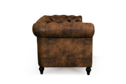 Chesterfield Sofa With Wooden Feet In Faux Leather Suede Brown Fabric 2 Seater Sofa - thumbnail 5