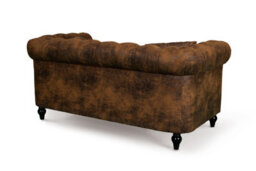 Chesterfield Sofa With Wooden Feet In Faux Leather Suede Brown Fabric 2 Seater Sofa - thumbnail 6