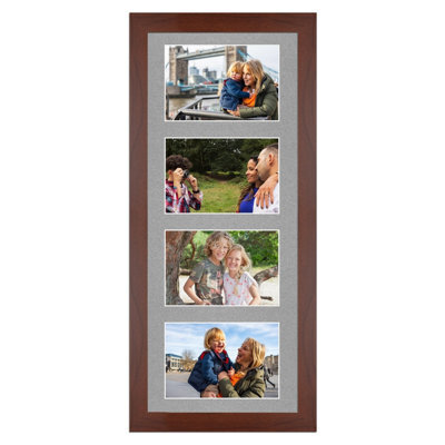 AK Frames 50X20Cm Rose Wood Modern Multi Photo Frame With Silver Mount - Holds 4 Apertures (4X) 6X4 Photos - image 1