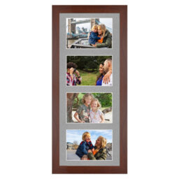 AK Frames 50X20Cm Rose Wood Modern Multi Photo Frame With Silver Mount - Holds 4 Apertures (4X) 6X4 Photos - thumbnail 1