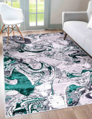 Smart Living Modern Carved Area Rug, Living Room Carpet, Kitchen Floor, Bedroom Soft Rugs 60Cmx220Cm -Emperor(315 Solarius Aqua) - image 1