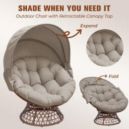 Comhoma Outdoor Papasan Chair With Canopy, Wicker Rattan Egg Moon Chair With Cushion, Patio Lounge Chair For Garden, Brown - thumbnail 6