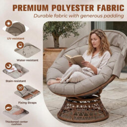 Comhoma Outdoor Papasan Chair With Canopy, Wicker Rattan Egg Moon Chair With Cushion, Patio Lounge Chair For Garden, Brown - thumbnail 4