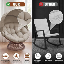 Comhoma Outdoor Papasan Chair With Canopy, Wicker Rattan Egg Moon Chair With Cushion, Patio Lounge Chair For Garden, Brown - thumbnail 7