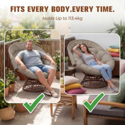 Comhoma Outdoor Papasan Chair With Canopy, Wicker Rattan Egg Moon Chair With Cushion, Patio Lounge Chair For Garden, Brown - thumbnail 9