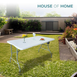 House of Home Folding Table 4Ft Heavy Duty Indoor Outdoor Foldable Table White Folding Picnic Camping Outdoor Dining - thumbnail 3