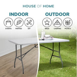 House of Home Folding Table 4Ft Heavy Duty Indoor Outdoor Foldable Table White Folding Picnic Camping Outdoor Dining - thumbnail 5