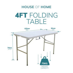 House of Home Folding Table 4Ft Heavy Duty Indoor Outdoor Foldable Table White Folding Picnic Camping Outdoor Dining - thumbnail 6