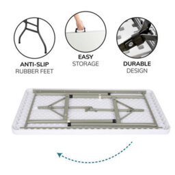 House of Home Folding Table 4Ft Heavy Duty Indoor Outdoor Foldable Table White Folding Picnic Camping Outdoor Dining - thumbnail 7