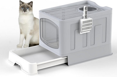 Vivo Large Cat Litter Box Tray Foldable With Lid Scoop Flap Door Slide Out Hooded - image 1