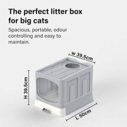 Vivo Large Cat Litter Box Tray Foldable With Lid Scoop Flap Door Slide Out Hooded - thumbnail 8