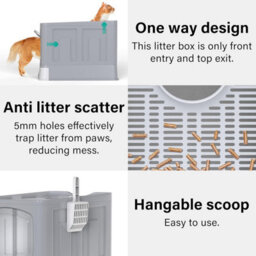 Vivo Large Cat Litter Box Tray Foldable With Lid Scoop Flap Door Slide Out Hooded - thumbnail 7