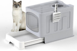 Vivo Large Cat Litter Box Tray Foldable With Lid Scoop Flap Door Slide Out Hooded - thumbnail 1