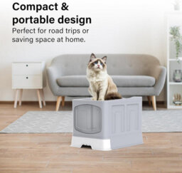 Vivo Large Cat Litter Box Tray Foldable With Lid Scoop Flap Door Slide Out Hooded - thumbnail 3