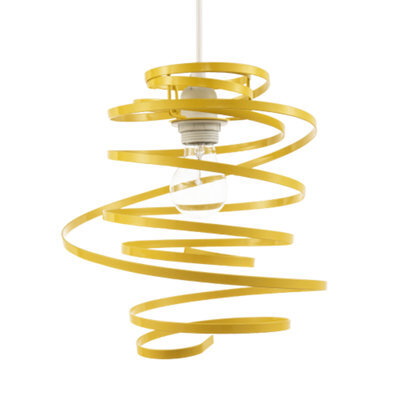 Happy Homewares Designer Yellow Gloss Metal Double Ribbon Spiral Swirl Pendant Shade - image 1