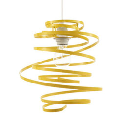 Happy Homewares Designer Yellow Gloss Metal Double Ribbon Spiral Swirl Pendant Shade - thumbnail 1