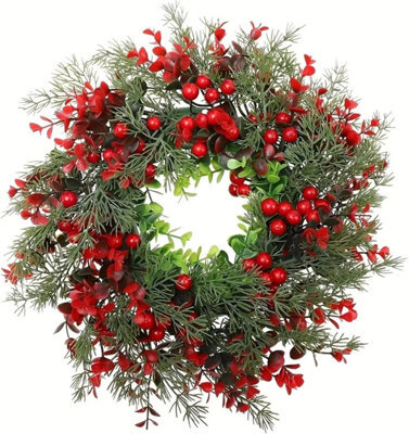 1Pc Artificial Christmas Red Berry Wreath For Front Door Festive Holiday Door Decoration - image 1