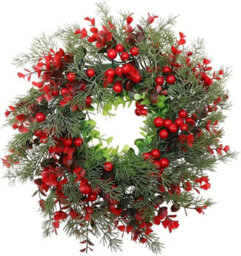 1Pc Artificial Christmas Red Berry Wreath For Front Door  Festive Holiday Door Decoration - thumbnail 1