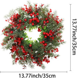 1Pc Artificial Christmas Red Berry Wreath For Front Door  Festive Holiday Door Decoration - thumbnail 2