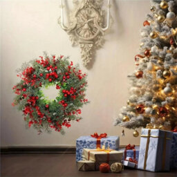 1Pc Artificial Christmas Red Berry Wreath For Front Door  Festive Holiday Door Decoration - thumbnail 4