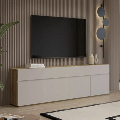 Arte Criss 200Cm Sideboard Cabinet - Cashmere & Oak Mauvella, Sleek Lines With Warm Texture - image 1