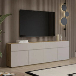 Arte Criss 200Cm Sideboard Cabinet - Cashmere & Oak Mauvella, Sleek Lines With Warm Texture - thumbnail 1