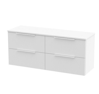 Balterley Tixall Fluted 4 Drawer Wall Hung Vanity Unit With Worktop, Satin White, 1200mm - image 1