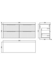 Balterley Tixall Fluted 4 Drawer Wall Hung Vanity Unit With Worktop, Satin White, 1200mm - thumbnail 2