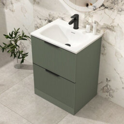Royal Bathrooms Evora 600mm Sage Green Fluted Floor Standing Bathroom Vanity Unit 2 Drawer Cabinet Storage With Stone Basin & Matt Black Handles - thumbnail 4
