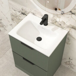 Royal Bathrooms Evora 600mm Sage Green Fluted Floor Standing Bathroom Vanity Unit 2 Drawer Cabinet Storage With Stone Basin & Matt Black Handles - thumbnail 5