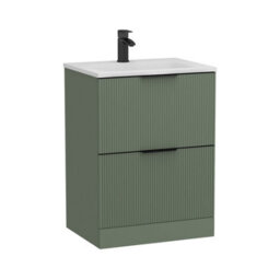 Royal Bathrooms Evora 600mm Sage Green Fluted Floor Standing Bathroom Vanity Unit 2 Drawer Cabinet Storage With Stone Basin & Matt Black Handles - thumbnail 8