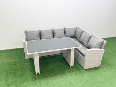Fimous Outdoor Garden Furniture Sets 6 Seater Wicker Rattan Corner Sofa Sets With Rectangular Dining Table Lounge Sofa Light Grey - image 1