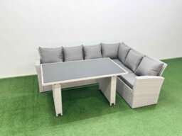 Fimous Outdoor Garden Furniture Sets 6 Seater Wicker Rattan Corner Sofa Sets With Rectangular Dining Table Lounge Sofa Light Grey - thumbnail 1