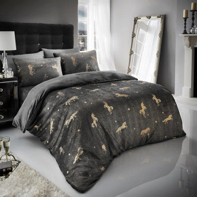 Smart Living Teddy Bear Fluffy Bedding Set, Thermal Warm & Cosy Super Soft Fleece Duvet Cover Set With Pillowcases - Charcoal - image 1