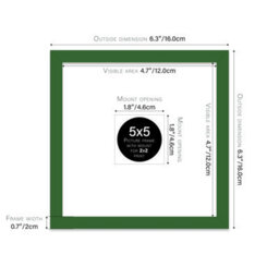 "5X5"" Green Picture Frame - 5X5"" Square Frame With 2X2"" Mount For 5X5""/2X2"" Pictures Vintage Style Photo Display, 1 Pack" - thumbnail 2
