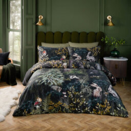 Paoletti Sherwood Forest 100% Cotton Printed Duvet Cover Set, Single, Black