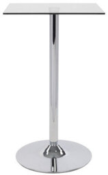 Como Poseur Premium Bar Table, Square Clear Glass Table Top, Chrome Stem And Base, Kitchen Table, 60Cm Width X 102Cm Height