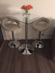 Como Poseur Premium Bar Table, Square Clear Glass Table Top, Chrome Stem And Base, Kitchen Table, 60Cm Width X 102Cm Height - thumbnail 4