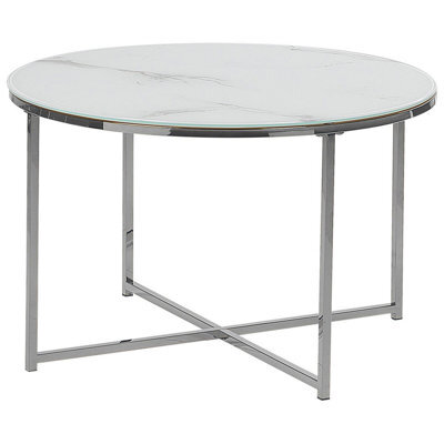 Beliani Coffee Table Quincy Tempered Glass Marble/ Silver - image 1