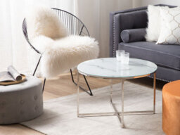 Beliani Coffee Table Quincy Tempered Glass Marble/ Silver - thumbnail 2