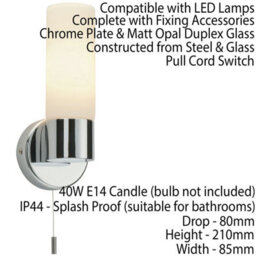 Ip44 Bathroom Wall Light Chrome & Frosted Glass Shade Modern Round Lamp Fitting - thumbnail 2