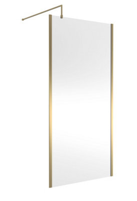 Balterley Enson Contemporary Bathroom 8mm Glass Outer Framed Wetroom Screen With Support Bar, Brushed Brass, 1950 X 1000 X 14mm - image 1