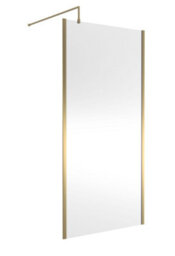 Balterley Enson Contemporary Bathroom 8mm Glass Outer Framed Wetroom Screen With Support Bar, Brushed Brass, 1950 X 1000 X 14mm - thumbnail 1