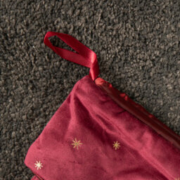 Samuel Alexander 70Cm Hanging Burgundy Velour Star Print Christmas Stocking With Pom Poms - thumbnail 5