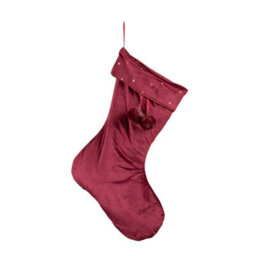 Samuel Alexander 70Cm Hanging Burgundy Velour Star Print Christmas Stocking With Pom Poms - thumbnail 8