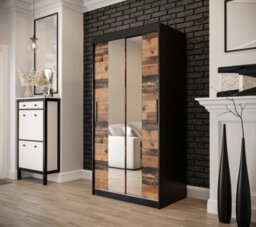 Arte Tilburg 1 Contemporary 2 Mirrored Sliding Door Wardrobe 5 Shelves 2 Rails Dark Oak Effect & Black (H)2000mm (W)1000mm (D)620mm - thumbnail 2