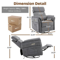 Electric Recliner Chair Armchair Sofa Rotatable With Charging Ports & Pillow - thumbnail 2