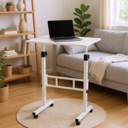 White Height Adjustable Standing Laptop Computer Desk Mobile Study Writing Table 40X60 - thumbnail 3