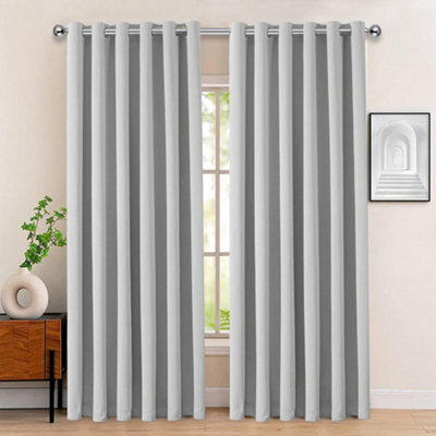 Bedlooms Blackout Curtain Thermal Insulated Eyelet Ready Made Ring Top Light Grey Curtain (Pair) 66 X 90 Inches With Tie Backs